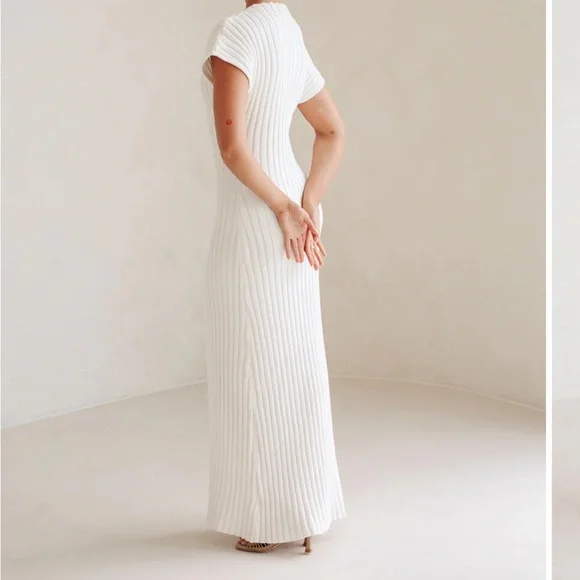 Sabo Skirt White Ribbed Sheath Maxi Dress - Picture 3 of 5